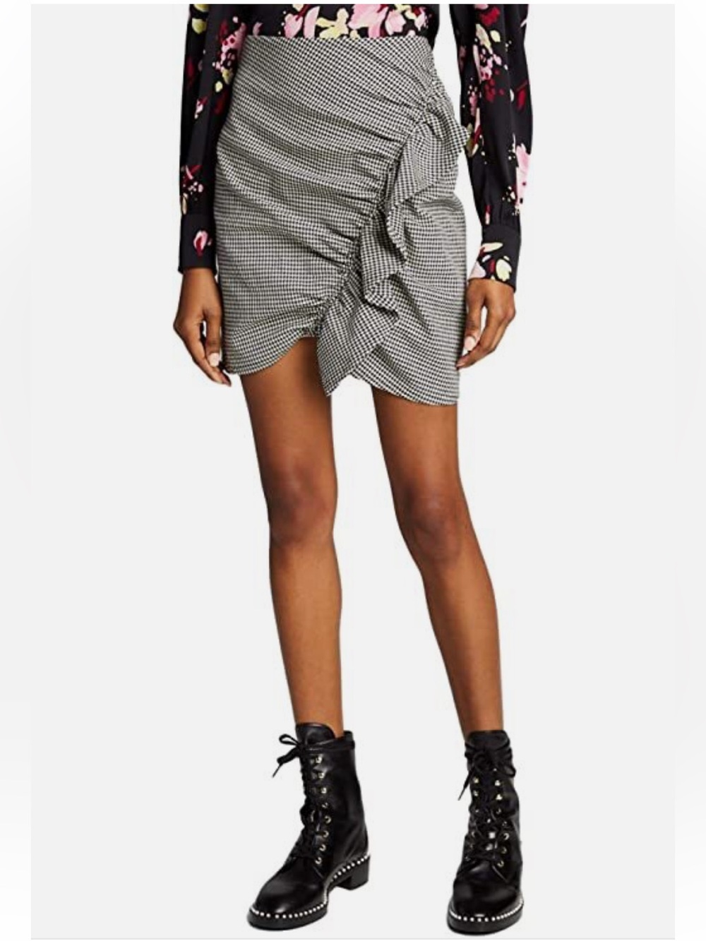A.L.C. Jupiter Houndstooth Ruched Diagonal Ruffle Mini Skirt Size 4